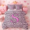 thumbnail image 1 of meiyoeat Glitter Leopard Print Letter S Bedding Comforter Set, Girls Teens, Pink Sparkle Monogrammed Full Bedding Set, Pink Reversible 7pcs, 1 of 6