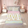 thumbnail image 1 of meiyoeat Glitter M Initial Zipper Comforter Set with Fitted Sheet and 2 Pillowcases for Girls Kids, Rainbow Stripe Monogram Zipper Bedding Set, Gold Pastel, Pink Reversible, 3 Pieces, 1 of 6