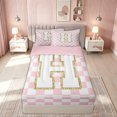 thumbnail image 1 of meiyoeat Glitter Print Letter H Zipper Twin Comforter Sets with Fitted Sheet and 2 Pillowcases for Kids, Princess Grid Plaid Zipper Bedding Set for Bedroom, Pink, Pink Reversible, 4-Piece, 1 of 6