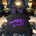 thumbnail image 1 of meiyoeat Glowing Flame Magic Dragon Full Size Bedding Sets for Boys Girls Kids, Gothic Animal Full Size Bed in a Bag, Purple Black, Black Reversible, 7pcs, 1 of 5