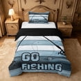 thumbnail image 1 of meiyoeat Go Fishing Stripe Twin Duvet Cover For Kids,Blue Wood Fishing Twin Bedding For Boys,Black Reversible,2pcs(No Comforter), 1 of 6