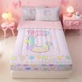 thumbnail image 1 of meiyoeat Gradient Balloon Monogram C Zipper Full Size Comforter Sets with Fitted Sheet and 2 Pillowcases,Pastel Rainbow Letter Design Zipper Bedding Set For Girl,Pink Reversible,4 Pieces, 1 of 7