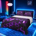 thumbnail image 1 of meiyoeat Gradient Gamepad Full Size Sheets for Boys Gamers, Neon Honeycomb Purple Gaming Bed Sheets, 4 Pieces, 1 Flat Sheet, 1 Fitted Sheet and 2 Pillowcases, 1 of 6