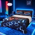 thumbnail image 1 of meiyoeat Gradient Gamepad Full Size Sheets for Boys Gamers, Neon Honeycomb Red Blue Gaming Bed Sheets, 4 Pieces, 1 Flat Sheet, 1 Fitted Sheet and 2 Pillowcases, 1 of 6