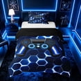 thumbnail image 1 of meiyoeat Gradient Gamepad Twin Bedding for Boys Gamers, Neon Honeycomb Blue Gaming Duvet Cover Set, Black Reversible2 Pieces, 1 Duvet Cover and 1 Pillowcase, 1 of 7