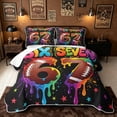 thumbnail image 1 of meiyoeat Graffiti Dripping Football Twin Quilt Set for Boys, Rainbow 67 Number Stars Twin Coverlet Set, 2 Pieces, 1 Comforter and 1 Pillowcase, 1 of 7