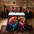 thumbnail image 1 of meiyoeat Graffiti Dripping Football Twin Sheets for Boys, Rainbow 67 Number Stars Bedding, 3 Pieces, 1 Flat Sheet, 1 Fitted Sheet and 1 Pillowcase, 1 of 6