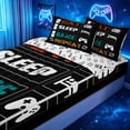 thumbnail image 1 of meiyoeat Graffiti Gamer Quote Zipper Full Size Comforter Sets with Fitted Sheet and 2 Pillowcases for Kids Boys, Game Controller Zipper Bedding Set for Bedroom, Black, Gamepad ReversibleB, 1 of 6