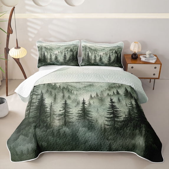 meiyoeat Green Pine Green Bed Spread Queen For Girls,Nature Scenery Queen Coverlet Set For Adults,3pcs