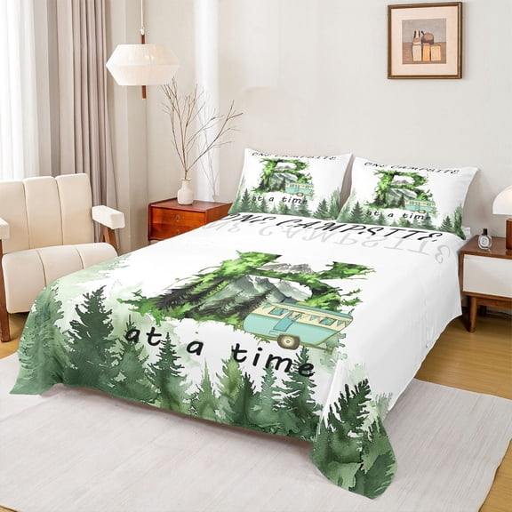meiyoeat Happy Camping Bed Sheets For Boys,Initial Letter B Full Size Sheets,4-Piece,1 Flat Sheet,1 Fitted Sheet and 2 Pillowcases
