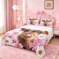 thumbnail image 1 of meiyoeat Highland Cow Flower Bed Sheets,Cute Farm Cattle Full Size Sheets For Girl,4pcs,1 Flat Sheet,1 Fitted Sheet and 2 Pillowcases, 1 of 6