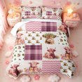 thumbnail image 1 of meiyoeat Highland Cow Patchwork Pattern Quilt King,Western Cow Print King Coverlet Set For Girl,3 Pieces,1 Bedspread and 2 Pillowcases, 1 of 7