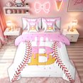 thumbnail image 1 of meiyoeat Ice Cream Baseball B Letter Full Size Bedding Sets for Kids, Waffle Candy Drip Full Size Bed in a Bag, Pink Reversible, 7pcs, 1 of 6