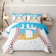 thumbnail image 1 of meiyoeat Ice Cream Baseball Letter D Bed Spread Queen for Boys Girls, Blue Yellow Waffle Drip Queen Coverlet Set, 3-Piece, 1 of 7