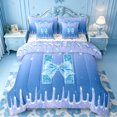 thumbnail image 1 of meiyoeat Ice Sequin Print Monogram 7 Pieces Full Size Bedding Sets,Blue Bow Initial Aesthetic Full Size Bed in a Bag For Girl,Colorful Stars Reversible, 1 of 7