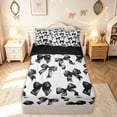thumbnail image 1 of meiyoeat Ink Black Bow Zipper Full Size Comforter Sets with Fitted Sheet and 2 Pillowcases for Adults, Fashion Ribbon Zipper Bedding Set for Bedroom, Black ReversibleG, 1 of 6