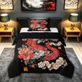 thumbnail image 1 of meiyoeat Ink Peony Dragon Twin Comforter Sets for Boys, Vintage Japanese Style Bedding Set, Black Red, Black Reversible, 2pcs, 1 Comforter and 1 Pillowcase, 1 of 5