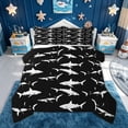 thumbnail image 1 of meiyoeat Ink Shark Silhouette Full Size Comforter Sets for Men Boys, Gothic Sketch Sea Animal Bedding Comforter Set, Black White, Black Reversible, 3-Piece, 1 Comforter and 2 Pillowcases, 1 of 6