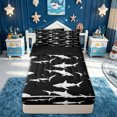 thumbnail image 1 of meiyoeat Ink Shark Silhouette Zipper Comforter Set with Fitted Sheet and 2 Pillowcases for Men Boys, Gothic Sketch Sea Animal Zipper Bedding Set, Black White, Black Reversible, 3-Piece, 1 of 6