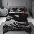 thumbnail image 1 of meiyoeat Japanese Black Wave Full Size Comforter Sets For Kids,Ukiyo-E Style Print Bedding Comforter Set,Black Reversible,3 Pieces, 1 of 7