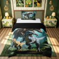 thumbnail image 1 of meiyoeat Jungle Dino Wildlife Twin Duvet Cover for Boys Kids Men, Dinosaur Family Twin Bedding, Green, Black Reversible, 2 Pieces, 1 Duvet Cover and 1 Pillowcase, 1 of 6