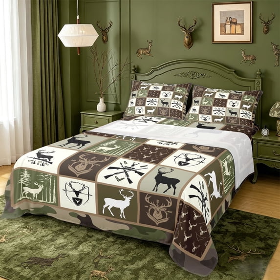meiyoeat Jungle Wildlife Moose King Sheets For Boys Kids,Rustic Farmhouse Hunting Bedding For Men,4pcs