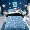 thumbnail image 1 of meiyoeat Kawaii Blue Cartoon Coral Shark Bedding for Boys Girls, Cute Kids Starfish Marine Duvet Cover Full, Blue, Black Reversible, 3-Piece, 1 Duvet Cover and 2 Pillowcases, 1 of 6