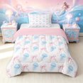 thumbnail image 1 of meiyoeat Kawaii Blue Jellyfish Twin Comforter Sets for Girls, Pink Watercolor Bow Ribbon Bedding Set, Pink Reversible, 2pcs, 1 Comforter and 1 Pillowcase, 1 of 6