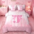 thumbnail image 1 of meiyoeat Kawaii Bowtie Alphabet J 7 Pieces Full Size Bedding Sets For Kids,3D Pink Initial Letter Print Full Size Bed in a Bag For Girls,Pink Reversible, 1 of 7