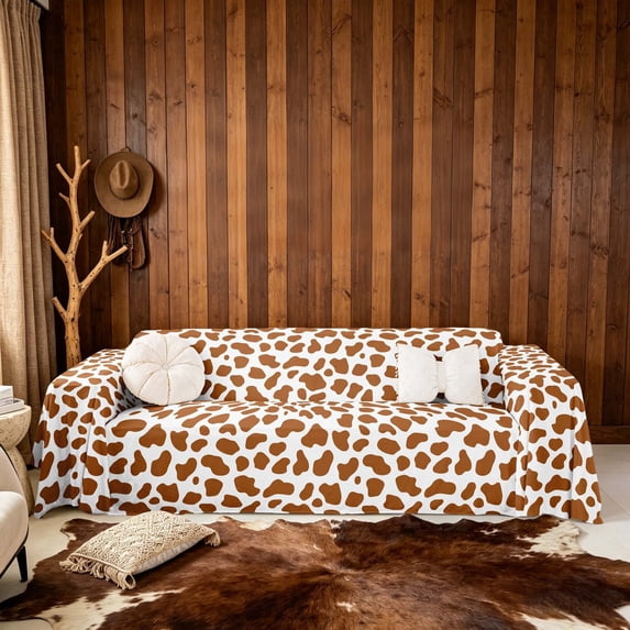meiyoeat Kawaii Cow Print Sofa Cover Slipcover 91x150 for Kids, Brown White Chair Loveseat Couch Cover
