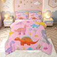 thumbnail image 1 of meiyoeat Kawaii Dinosaur Full Size Comforter Sets for Girls Kids, Volcano Dino Bedding Comforter Set, Pink, Pink Reversible, 3-Piece, 1 Comforter and 2 Pillowcases, 1 of 6