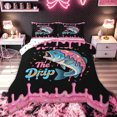 thumbnail image 1 of meiyoeat Kawaii Fishing Bass Full Size Comforter Sets for Kids Boys Girls, Black Pink Ice Cream Drip Bedding Comforter Set, Polkadot Reversible, 3 Pieces, 1 Comforter and 2 Pillowcases, 1 of 6