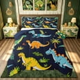 thumbnail image 1 of meiyoeat Kawaii Forest Dino Queen Comforter Set, Woodland T-rex Wildlife Comforter Sets Queen, Navy, Blue Reversible, 3pcs, 1 Comforter and 2 Pillowcases, 1 of 6