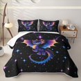 thumbnail image 1 of meiyoeat Kawaii Space Dragon Twin Quilt Set for Boys Girls, Galaxy Starry Satrs Twin Coverlet Set, Purple Blue, 2pcs, 1 of 7