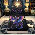 thumbnail image 1 of meiyoeat Kawaii Space Dragon Zipper Comforter Set with Fitted Sheet and 2 Pillowcases for Kids, Galaxy Starry Satrs Zipper Bedding Set, Purple Blue, Black Reversible, 3pcs, 1 of 6