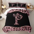 thumbnail image 1 of meiyoeat Leopard Pattern Bow Quilt Full For Girls,Pink Cheetah Print Alphabet P Full Bedspread Sets For Kids,3 Pieces, 1 of 7