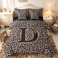thumbnail image 1 of meiyoeat Leopard Print Bow Letter D Bedding Comforter Set, Women Teens, Brown Animal Print Full Bedding Set, Black Reversible 7pcs, 1 of 7