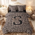 thumbnail image 1 of meiyoeat Leopard Print Bow Letter S Twin Bedding Sets, Women Teens, Brown Animal Print Bedding Comforter Set, Black Reversible 7 Pieces, 1 of 7