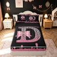 thumbnail image 1 of meiyoeat Leopard Print D Initial Zipper Comforter Set with Fitted Sheet and 2 Pillowcases for Girls Kids, Bow Monogram Zipper Bedding Set, Pink Black, Black Reversible, 3pcs, 1 of 6