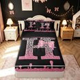 thumbnail image 1 of meiyoeat Leopard Print Initial Zipper Comforter Set with Fitted Sheet and 2 Pillowcases for Girls Kids, Bow Monogram Zipper Bedding Set, Pink Black, Black Reversible, 3 Pieces, 1 of 6