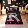 thumbnail image 1 of meiyoeat Leopard Print Letter R Zipper Comforter Set with Fitted Sheet and 2 Pillowcases for Girls Kids, Bow Initial Zipper Bedding Set for Bedroom, Pink, Black Reversible, 3-Piece, 1 of 6