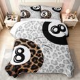 thumbnail image 1 of meiyoeat Leopard Print Lucky 8 Ball Bed Spread Queen for Girls, Black White Brown Queen Coverlet Set, 3-Piece, 1 Comforter and 2 Pillowcases, 1 of 7
