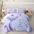 thumbnail image 1 of meiyoeat Mermaid Princess Scale Twin Quilt Set for Girls, Sparkle Initial R Twin Coverlet Set for Women, Purple Blue, 2-Piece, 1 of 7