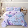 thumbnail image 1 of meiyoeat Mermaid Scale Letter K Quilt King for Girls, Marine Starfish King Coverlet Set, Purple Blue, 3 Pieces, 1 of 7