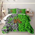 thumbnail image 1 of meiyoeat Miners Video Game Twin Quilt Set For Boys,Green Gray Pixelated Check Letter K Twin Coverlet Set,2 Pieces, 1 of 7