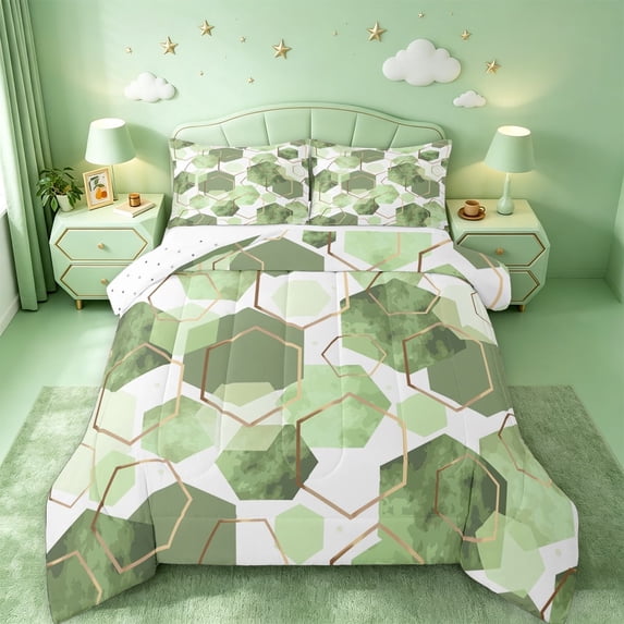 meiyoeat Minimalist Geometric Hexagon Queen Comforter Set For Girls,Modern Aesthetic Art Comforter Sets Queen For Adults,Reversible,3-Piece