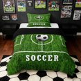 thumbnail image 1 of meiyoeat Minimalist Soccer Twin Comforter Sets for Boys, Field Ball Sport Bedding Set, Green, Black Reversible, 2 Pieces, 1 Comforter and 1 Pillowcase, 1 of 5