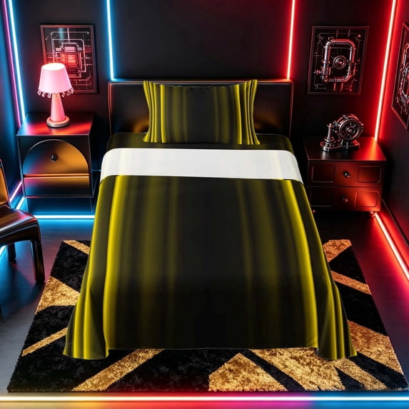 meiyoeat Modern Gold Striped Twin Sheet Sets, Luxury Dark Gradient Bedding for Boys, Gold, 3pcs, 1 Flat Sheet, 1 Fitted Sheet and 1 Pillowcase
