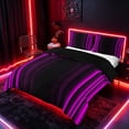 thumbnail image 1 of meiyoeat Modern Purple Striped Duvet Cover Set, Luxury Dark Gradient Bedding Full for Boys, Purple, Black Reversible3 Pieces, 1 Duvet Cover and 2 Pillowcases, 1 of 7