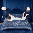 thumbnail image 1 of meiyoeat Navy Blue Paisley Duvet Cover Queen For Kids,Bohemian Exotic Style Queen Bedding For Adult,Navy Blue Reversible,3pcs(No Comforter), 1 of 6